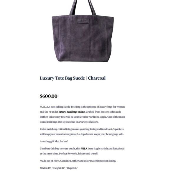 M.I.L.A. Suede Dark Gray Shoulder Tote Bag Purse | Sz OS - Picture 7 of 7